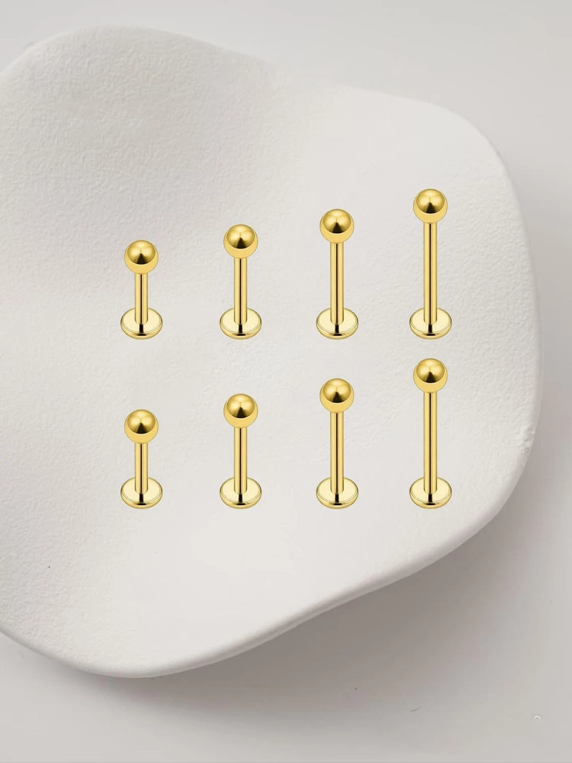 Solala 8pcs 16G Stainless Steel 3mm Ball Labret 6mm, 8mm, 10mm, 12mm, Gold