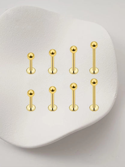 Solala 8pcs 16G Stainless Steel 3mm Ball Labret 6mm, 8mm, 10mm, 12mm, Gold