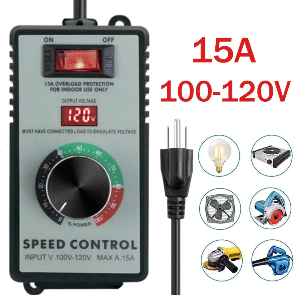 Professional AC Motor Speed Controller 120V for Inductive and Resistive Loads