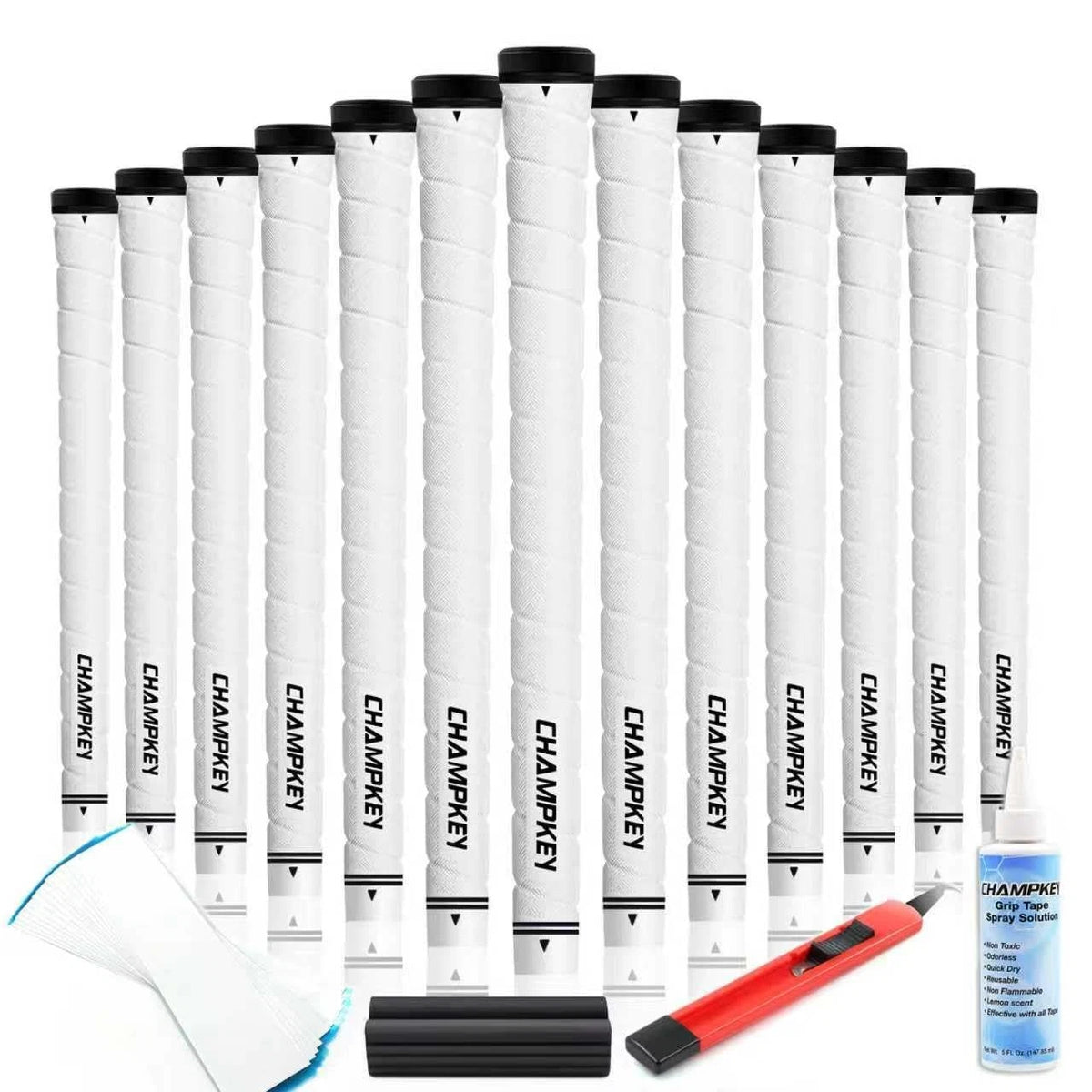 CHAMPKEY X-WEAVE Rubber Golf Grips 13 Pack with Full Repair Kits - White