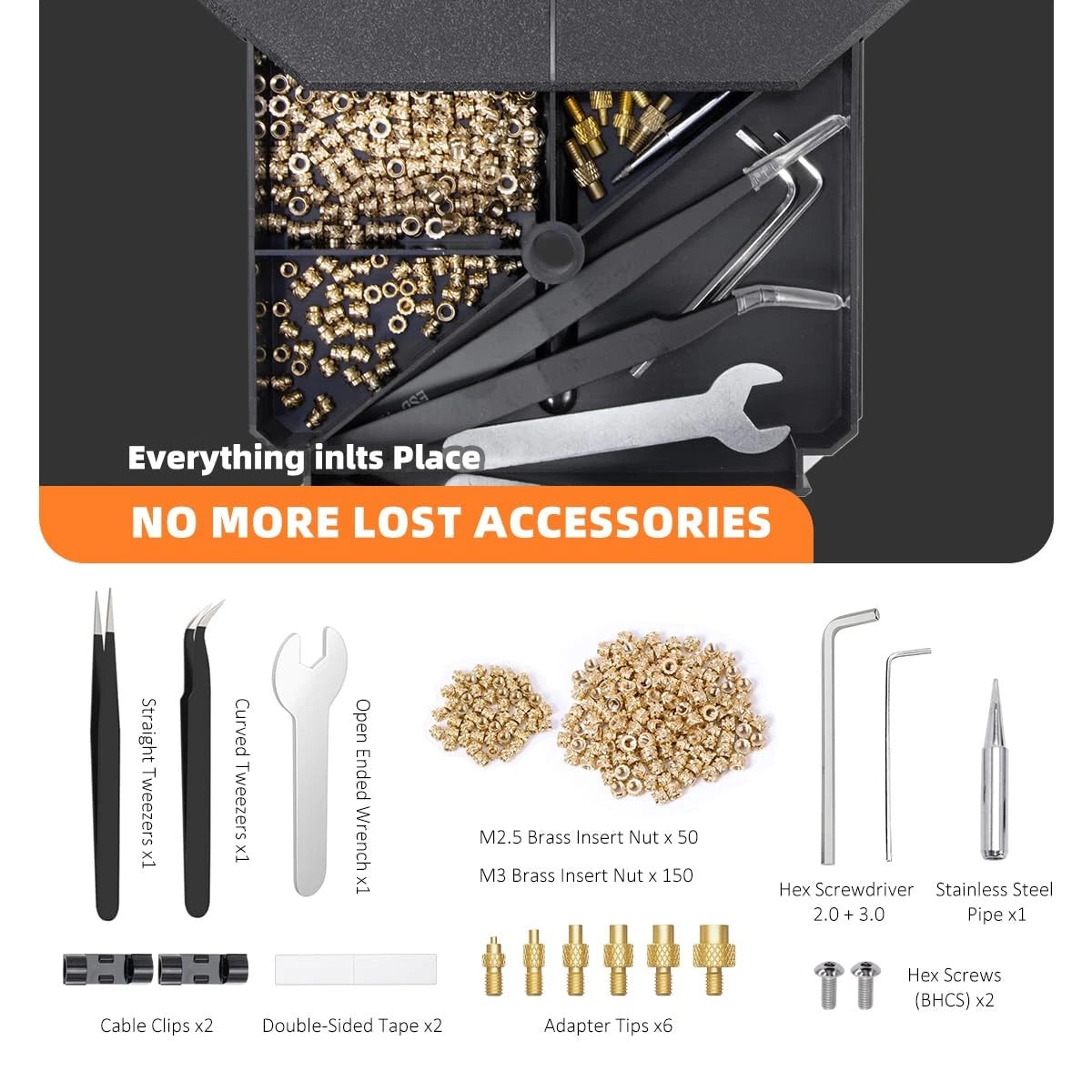 Heat Set Insert Tool with 90W Soldering Iron & Brass Inserts 3D Nutopress V2