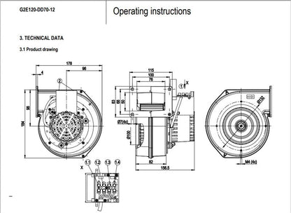 Ebmpapst Fan G2E120-DD70-12 Blower Fan AC 230V 0.28A 62W ??120MM Centrifugal Fan