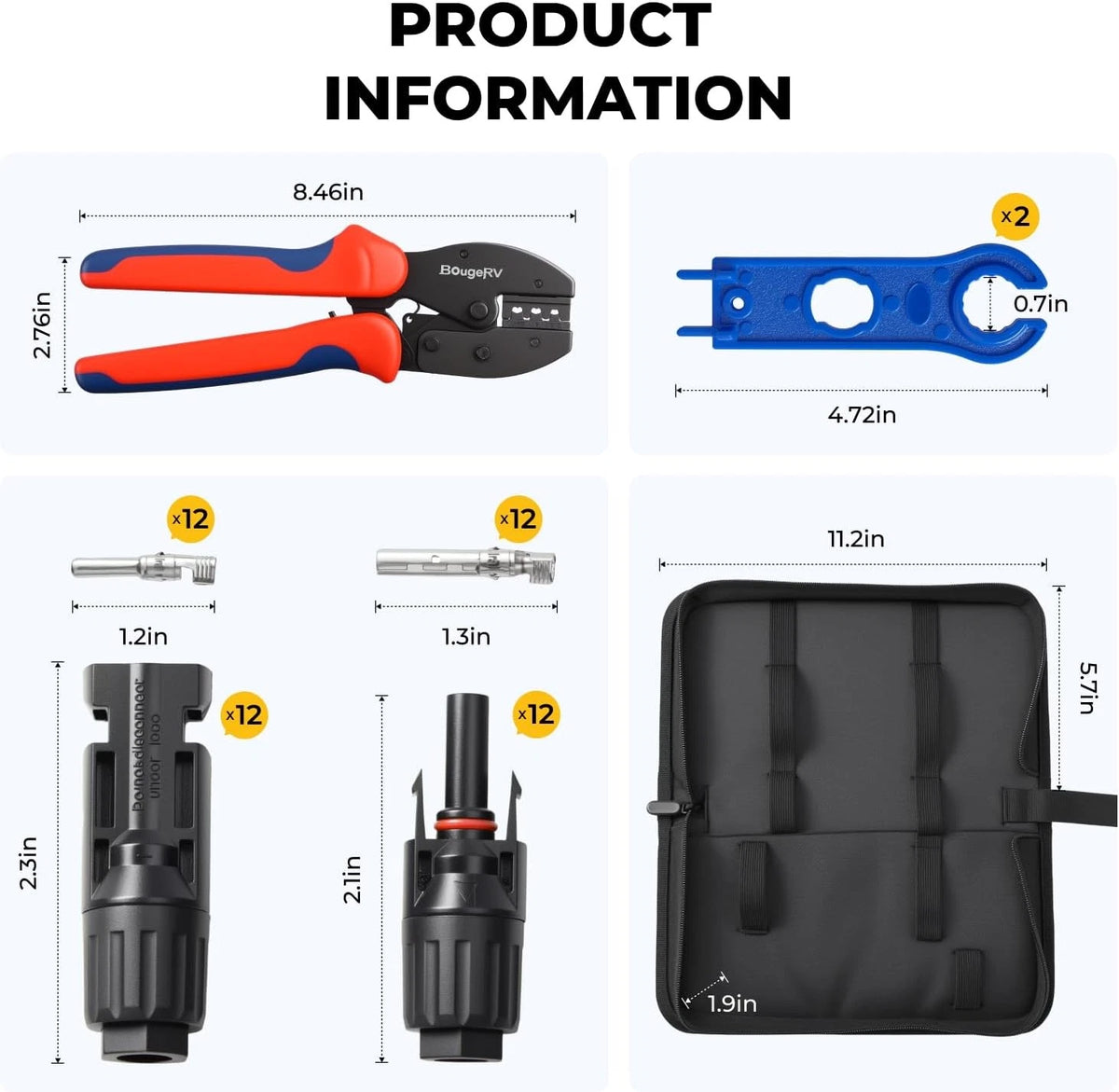 BougeRV Solar Crimper Tool Kit - 12 Pairs Connectors Kit, Black