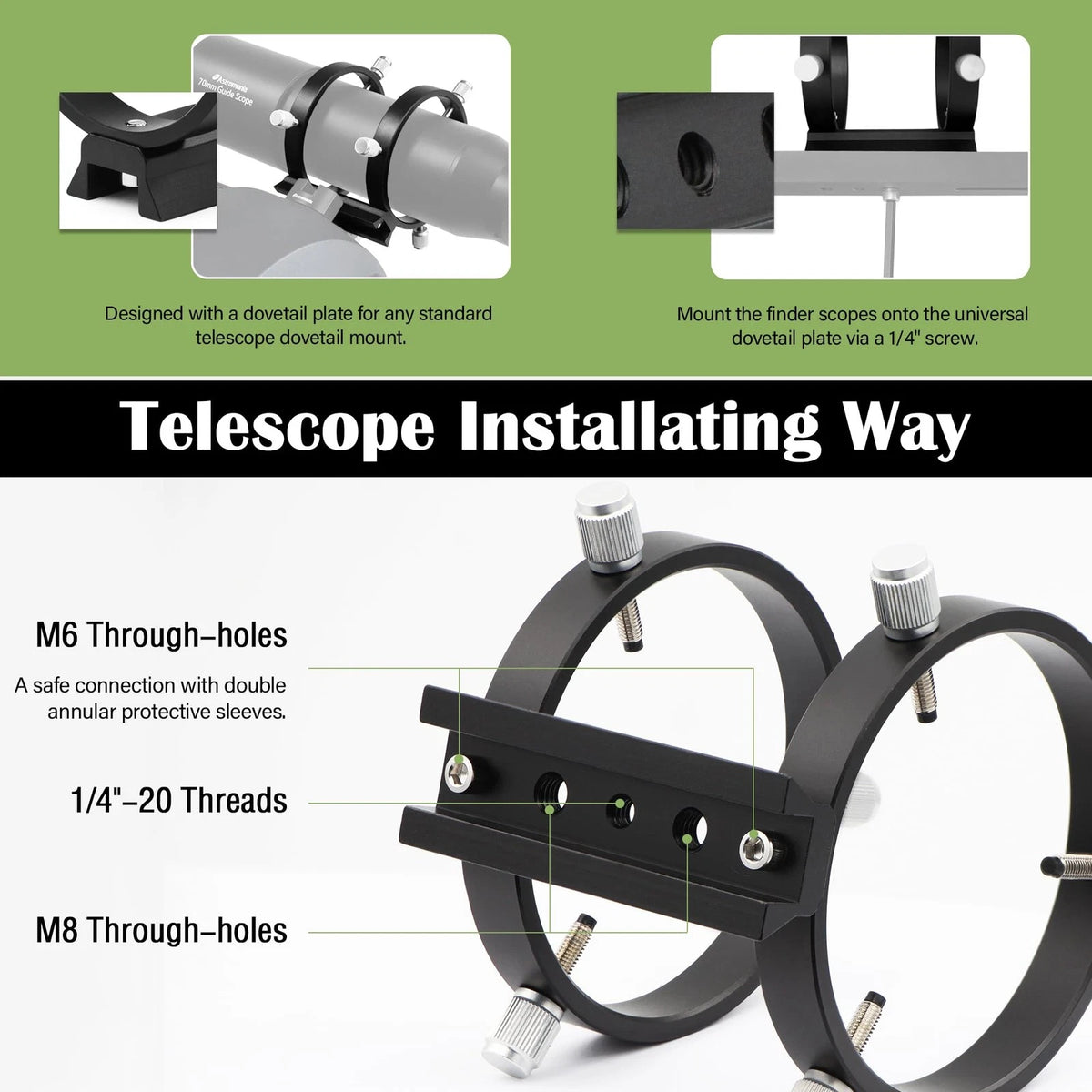 Astromania Adjustable Guiding Scope Ring Set with Plate Inside Diameter -90MM