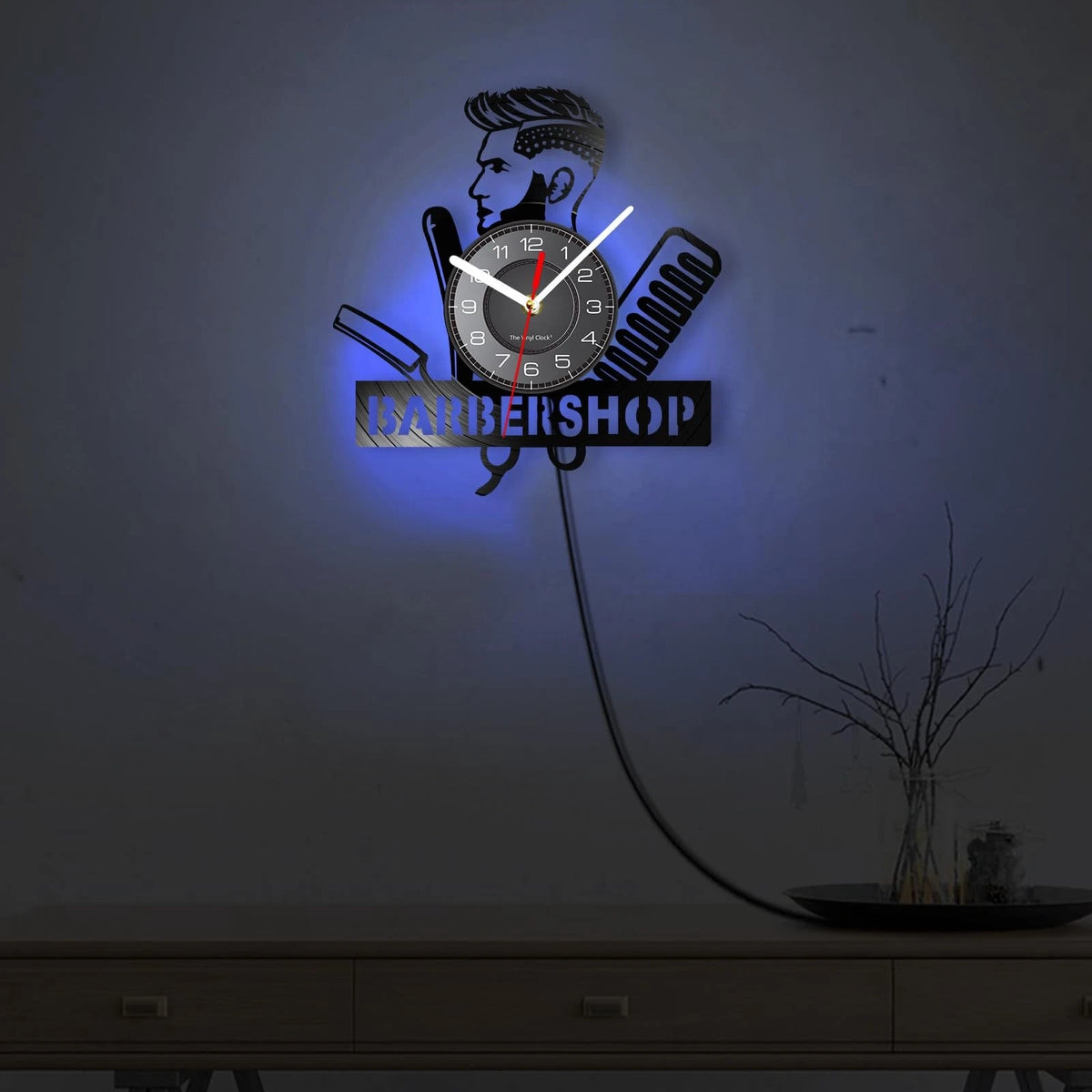 Timethink 12 Inch Barber Shop LED Wall Clock with 7 Colors Large, With Led