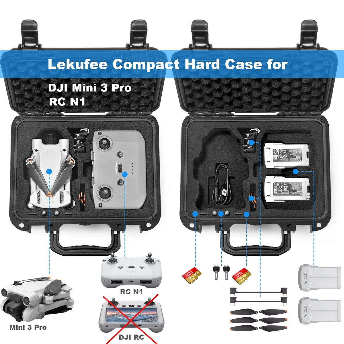Lekufee Small Waterproof Hard Case for DJI 10.8 x 8.8 x 4.3 inches, Black