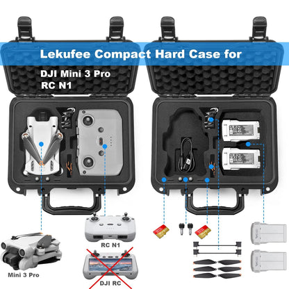Lekufee Small Waterproof Hard Case for DJI 10.8 x 8.8 x 4.3 inches, Black