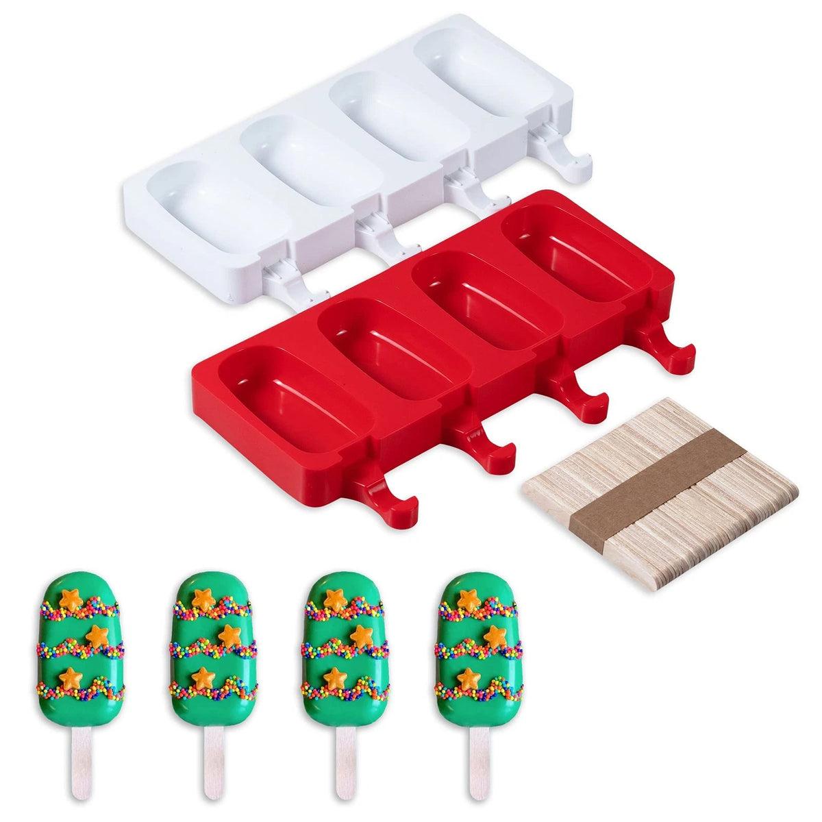 Popsicle Mold, Silicone Ice Pop Molds, 2-Pack Oval Rounded Rectangle