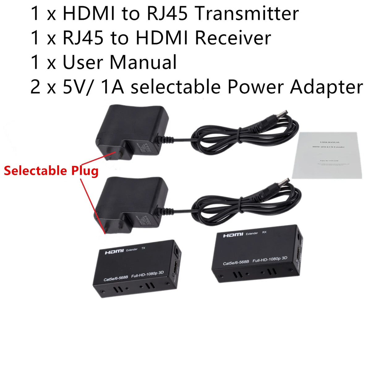 DC 5V/ 1A 60M Extender HDMI to RJ45 Transmitter RJ45 to HDMI Receiver Adapter