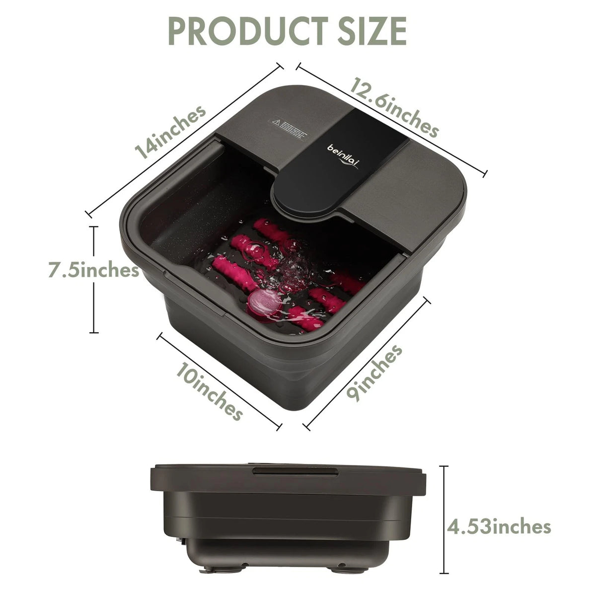 Beinilai Collapsible Foot Spa Bath with Heat,Bubble,Massage Rollers, Tea Pink
