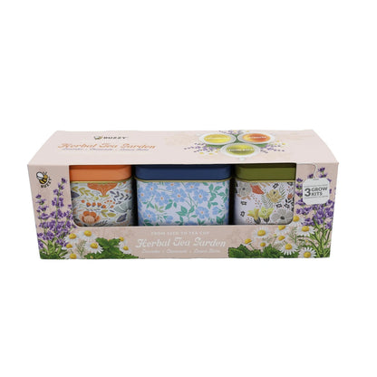 Buzzy Seeds Herbal Tea Garden Grow Kit 3-Pack - Metal Windowsill Floral