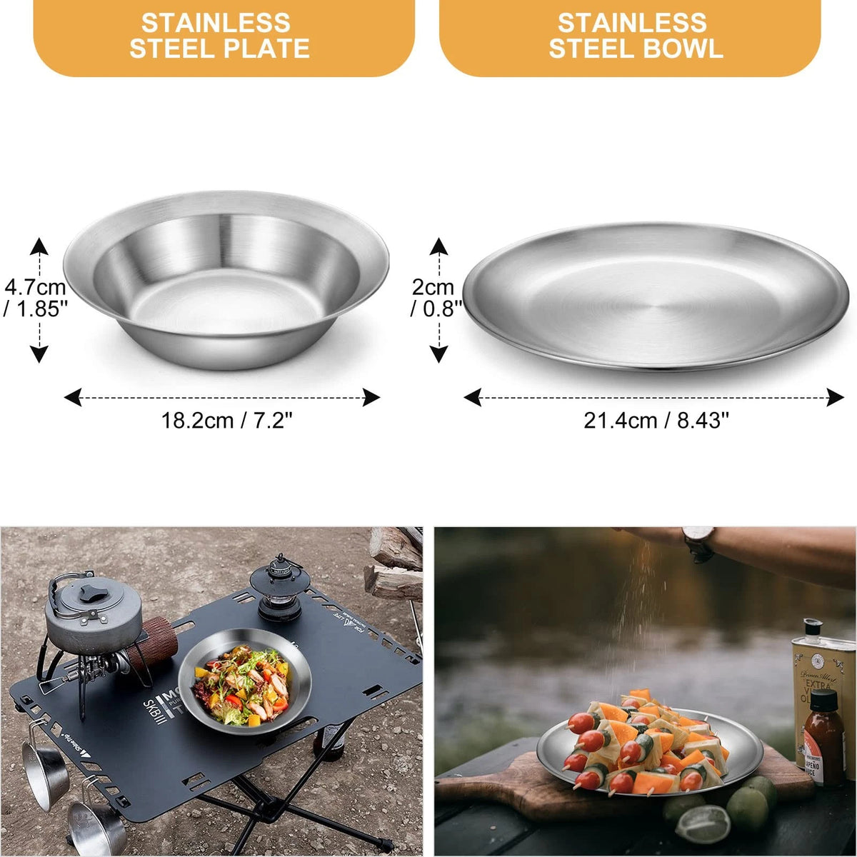 Odoland Stainless Steel Camping Mess Kit for Family & 1 1 Person Set, Silver