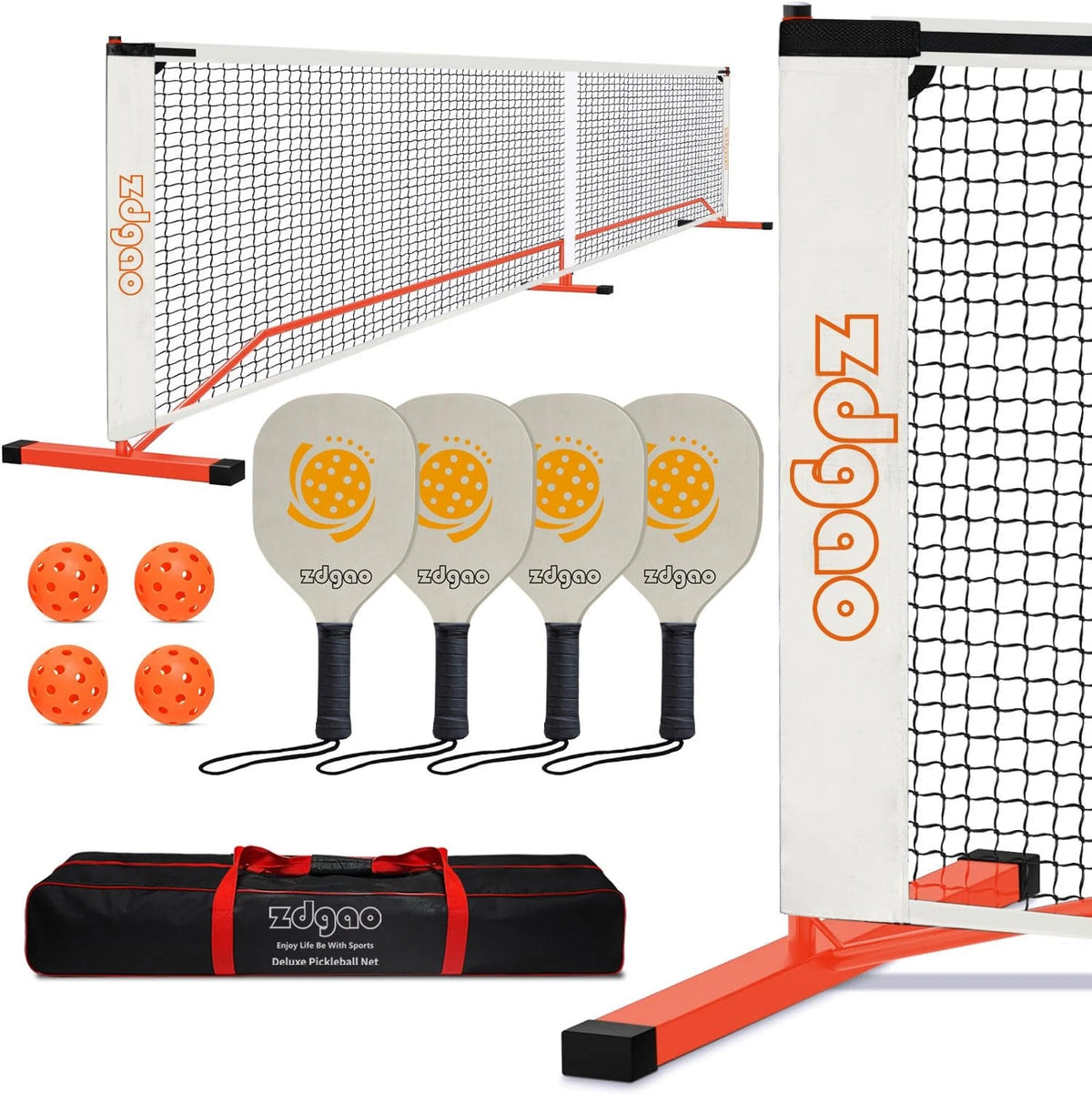 Zdgao Portable Pickleball Net Set with Paddles 22ft x 36in x 34", Orange