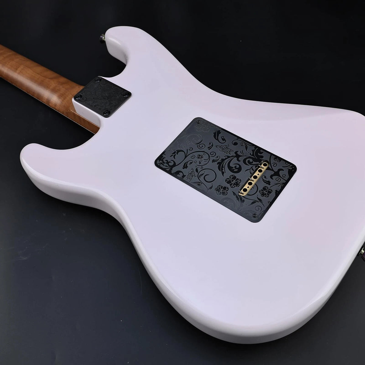 OVSAL Stainless Steel Guitar Back Plate 6 holes Engraved Metal Trem Black