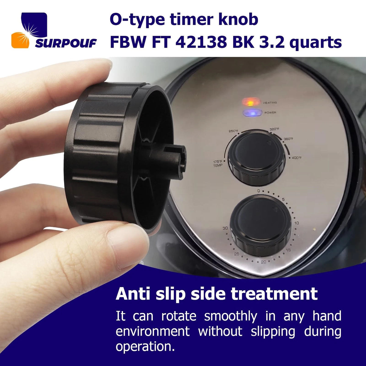 SURPOUF Timer knob FBW FT 42138 BK 3.2 Quart Fits For as pic, Black