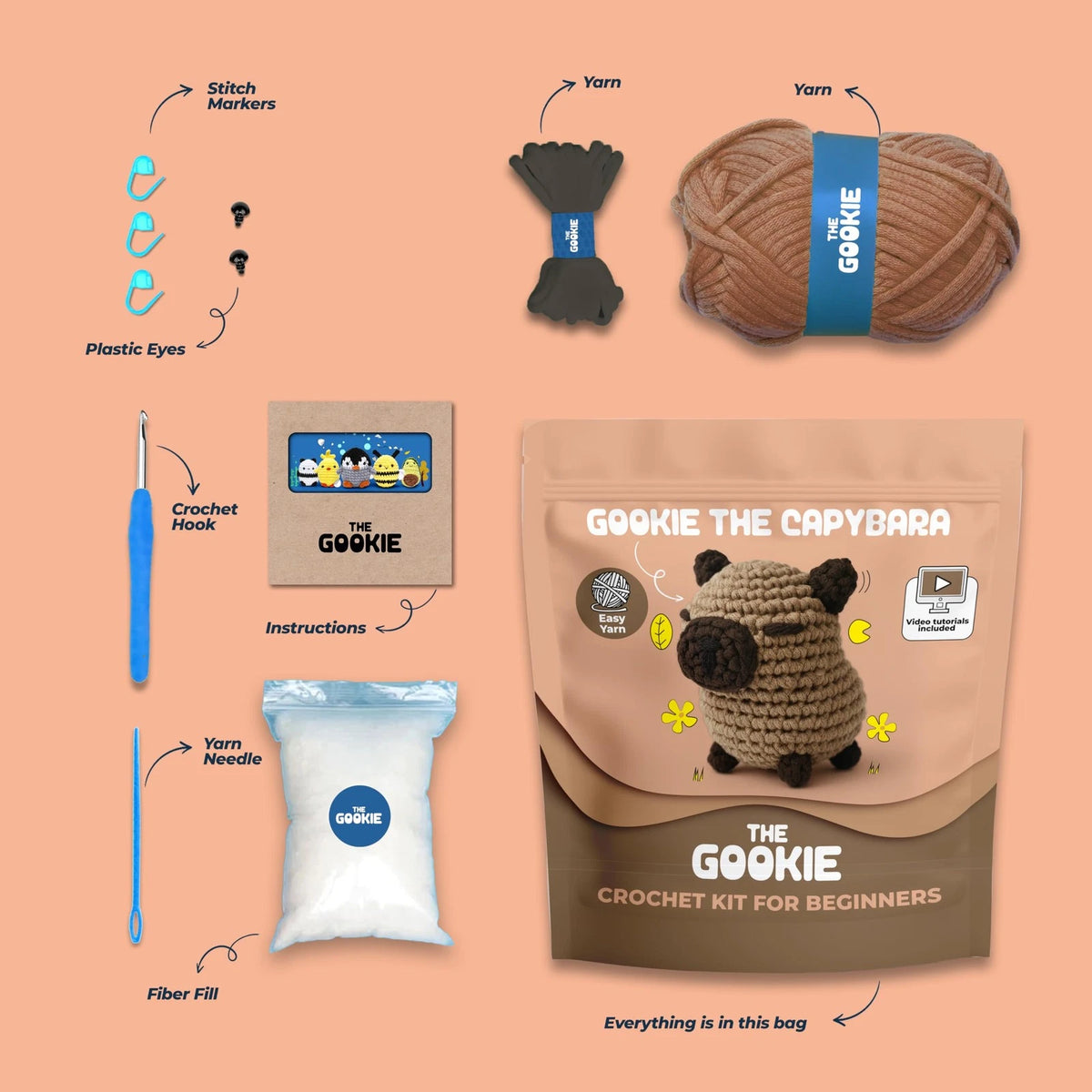 THE GOOKIE Crochet Kit for Beginners - All-in-One Amigurumi with Capybara