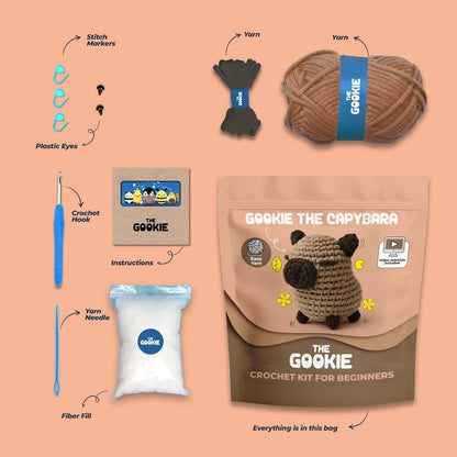 THE GOOKIE Crochet Kit for Beginners - All-in-One Amigurumi with Capybara
