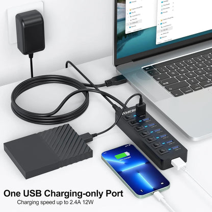 Powered USB Hub 3.0, 5Gbps Data Transfer 7 1 Pack, 7 3.0 +1 Charging