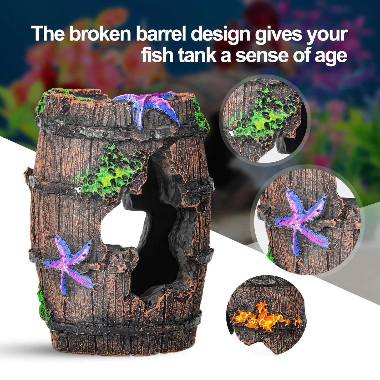 CousDUoBe Fish Broken Barrel Decor Tank Decorations Betta 9 Pcs, Brown
