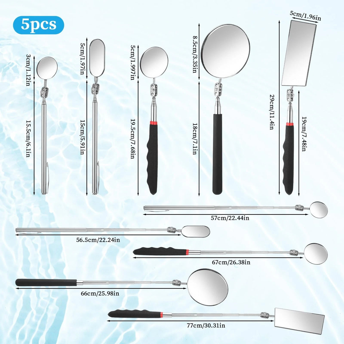 5 Pieces Telescoping Inspection Mirror Set Retractable Mechanical Mirror...