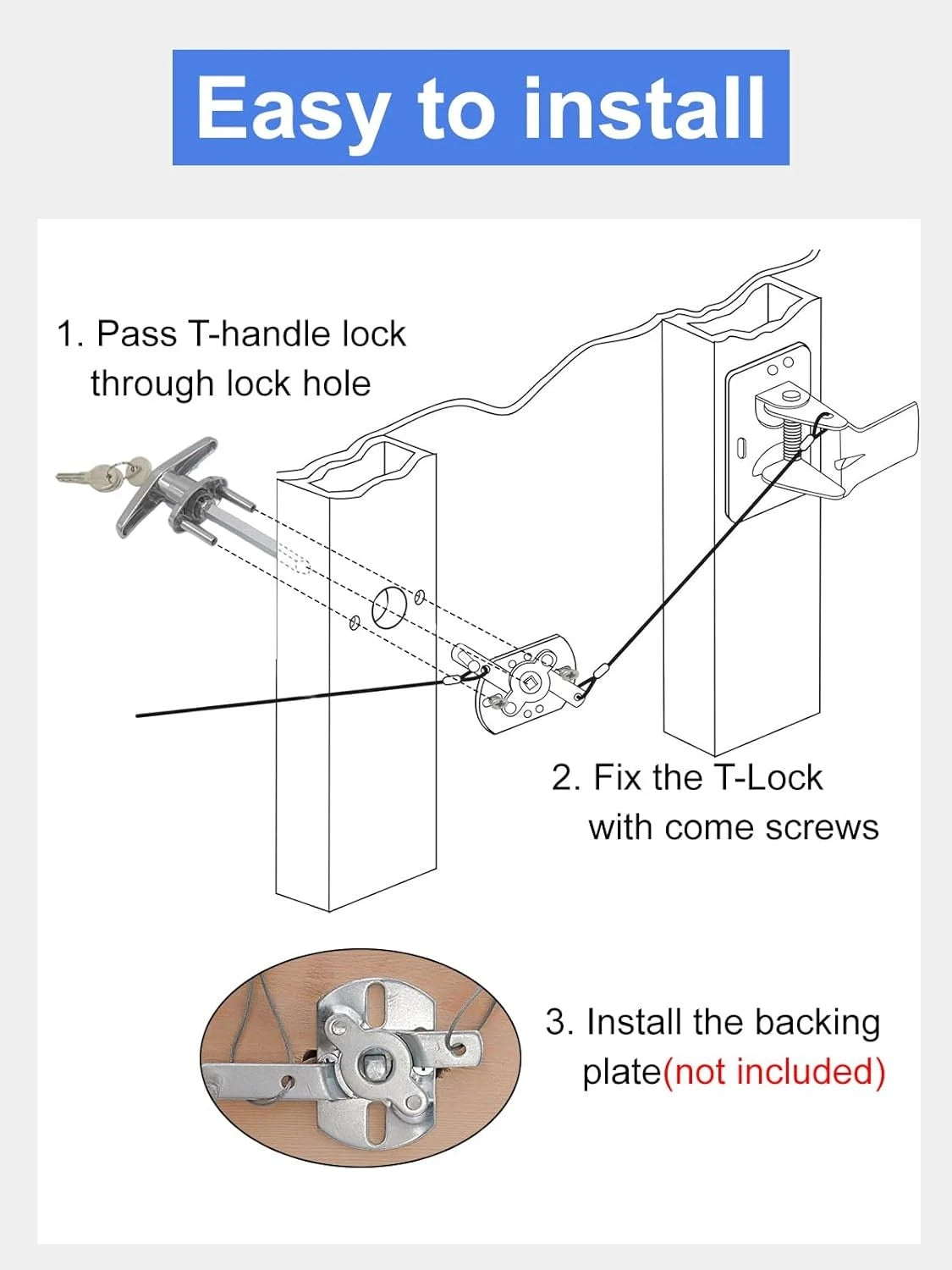 Garage Door Lock T-Handle Locks Latch Replacement Parts with 4 Keys, Nickle