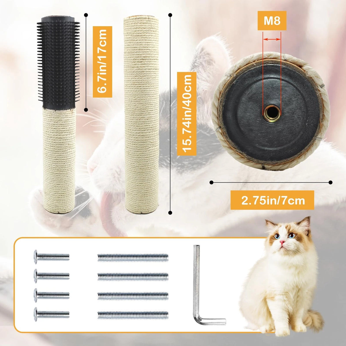 MUYG Cat Scratching Post Replacement,15.7 in M8 Tower 【Beige with Brush】