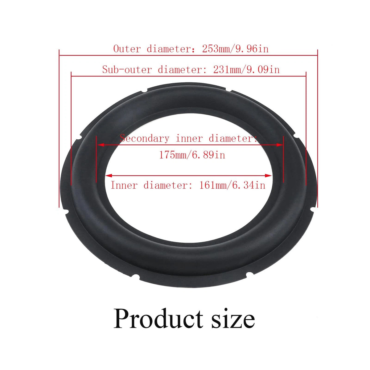 Dnyta 2 Pcs 10" Perforated Rubber Speaker Foam Edge Surround 10 inch, Black