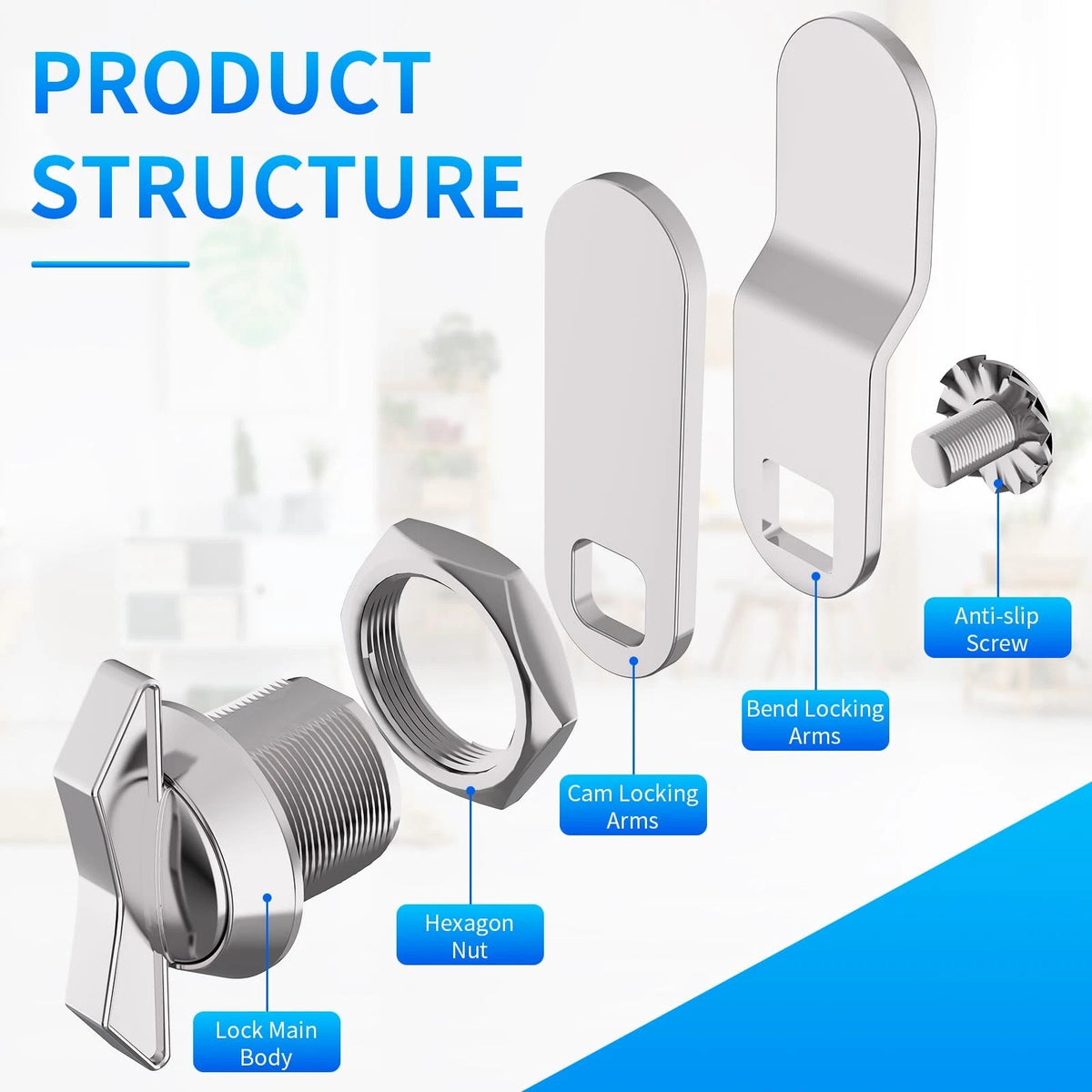 BEBOBLY 5/8 Inch Thumb Operated Offset Cam Lock, 5Pcs Keyless Silver