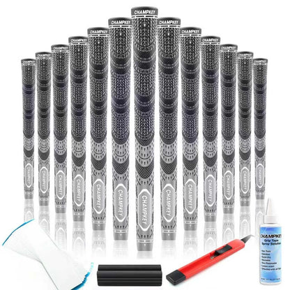 CHAMPKEY Premium Hybrid Golf Grips 13 Pack with All Repair Kits Midsize, Gray
