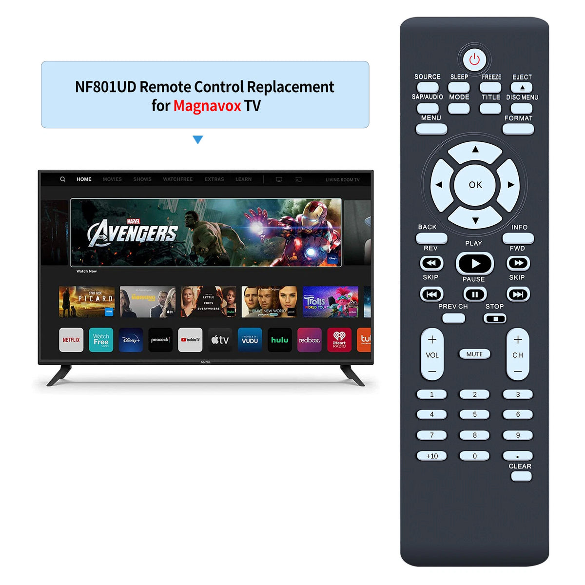 NF801UD Replace Remote For Magnavox TV/DVD 19MD301B/F7 19MD311B/F7 19MD350B/F7