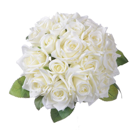 Artiflr Artificial Flowers Rose Bouquet 2 Pack Fake Silk White-01