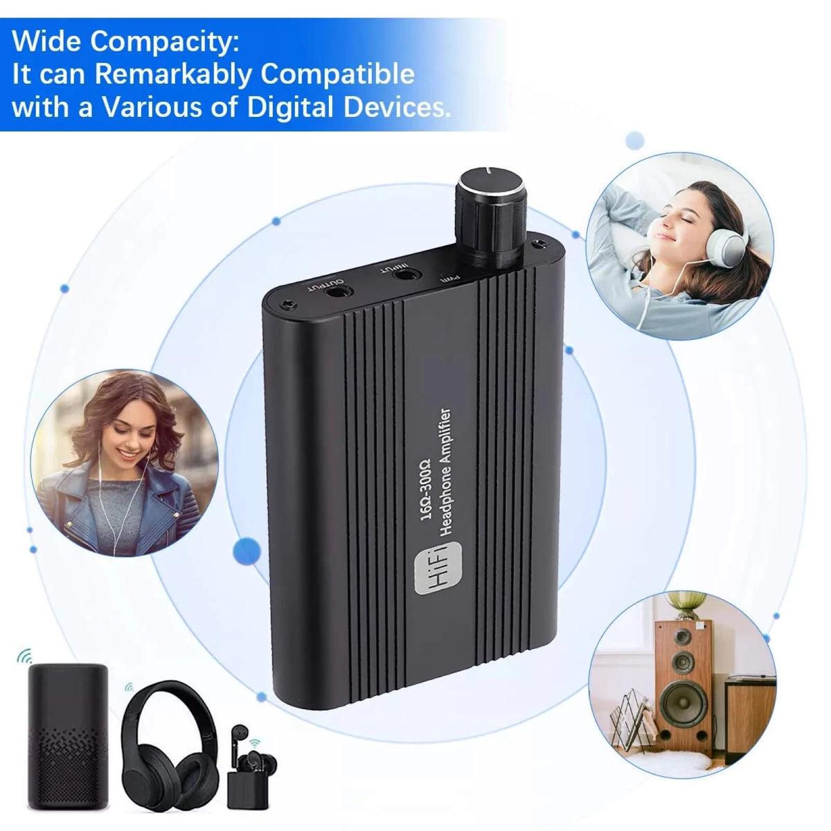 16Ω-300Ω HIFI Headphone Amplifier 3.5mm AUX Audio w/ USB Cable Earphone AMP