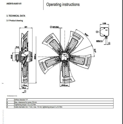 Ebmpapst A6D910-AA01-01 Axial Fan 400V 50Hz 885RPM ??910MM Air Conditioning Fan