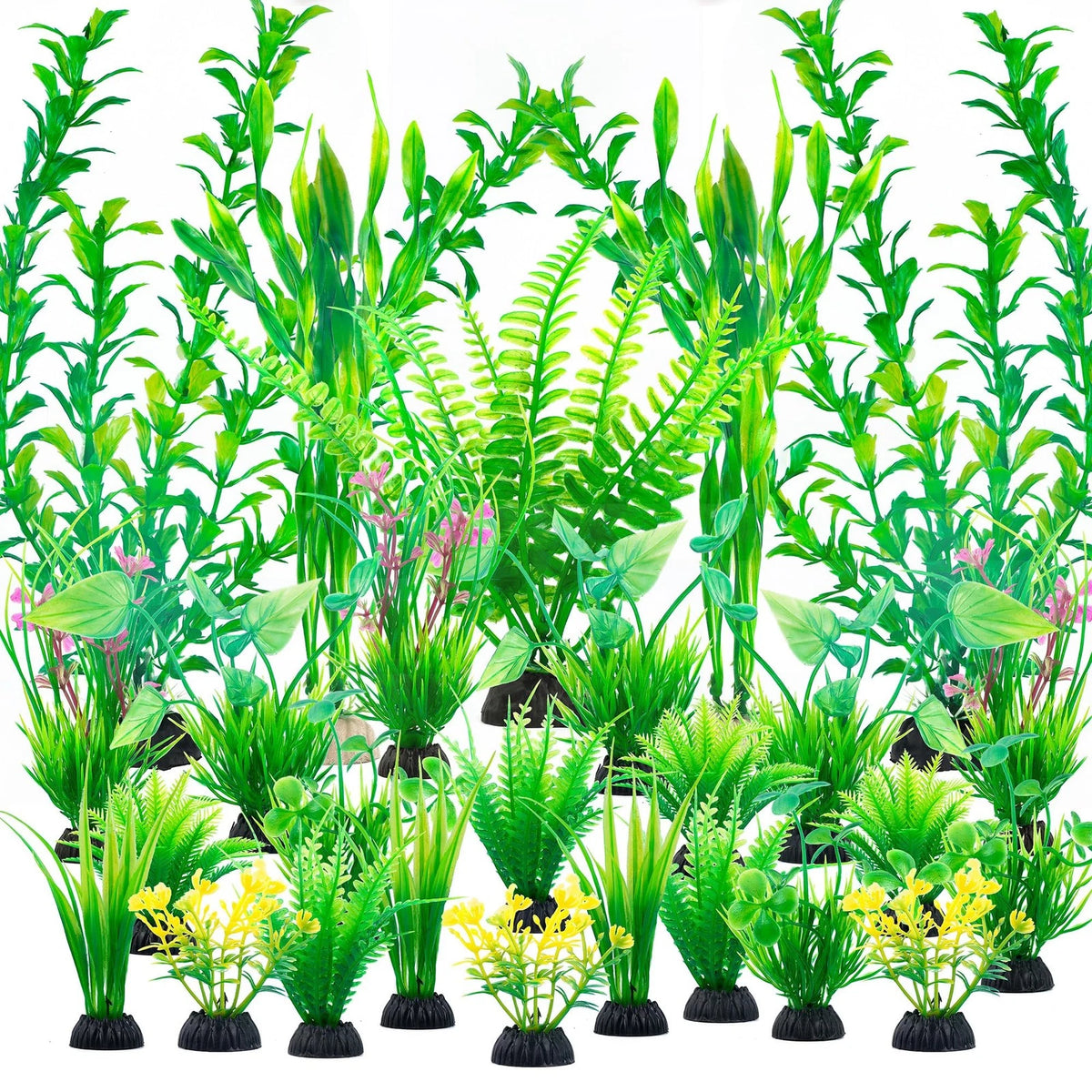 Ameliade Aquarium Artificial Green Plastic Plants Decorations 26 Tall,