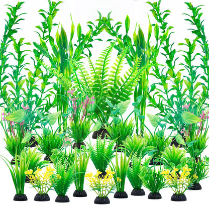 Ameliade Aquarium Artificial Green Plastic Plants Decorations 26 Tall,