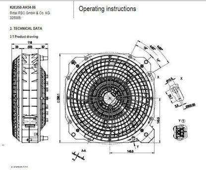 K2E250-AH34-06 Ebmpapst Fan 230VAC Filter Fan 95/135W Rittal Cabinet Fan