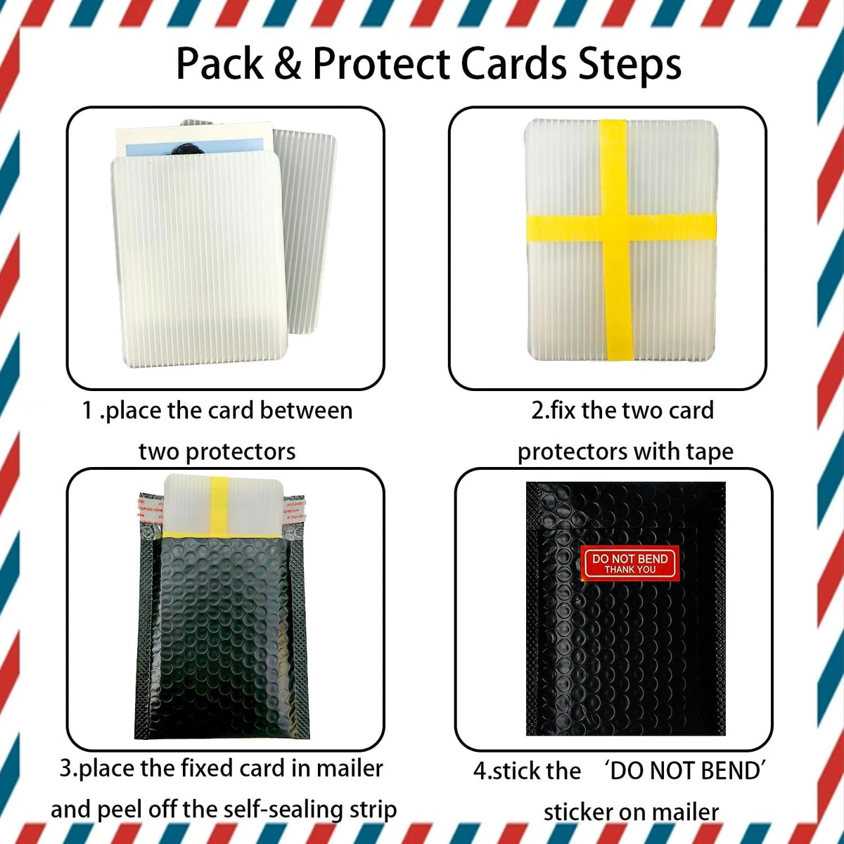 25Set Trading Card Shipping Supplies Kit,50pcs 3.5'' x x 4.5'', black