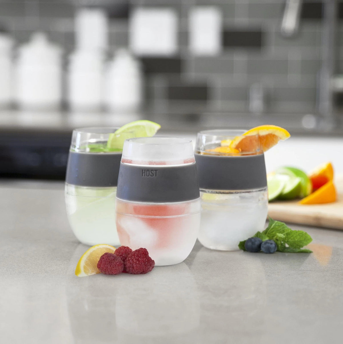 Host Wine Freeze Cup Set of 2 - Plastic Double Wall 8.5 Ounces, Gray Standard