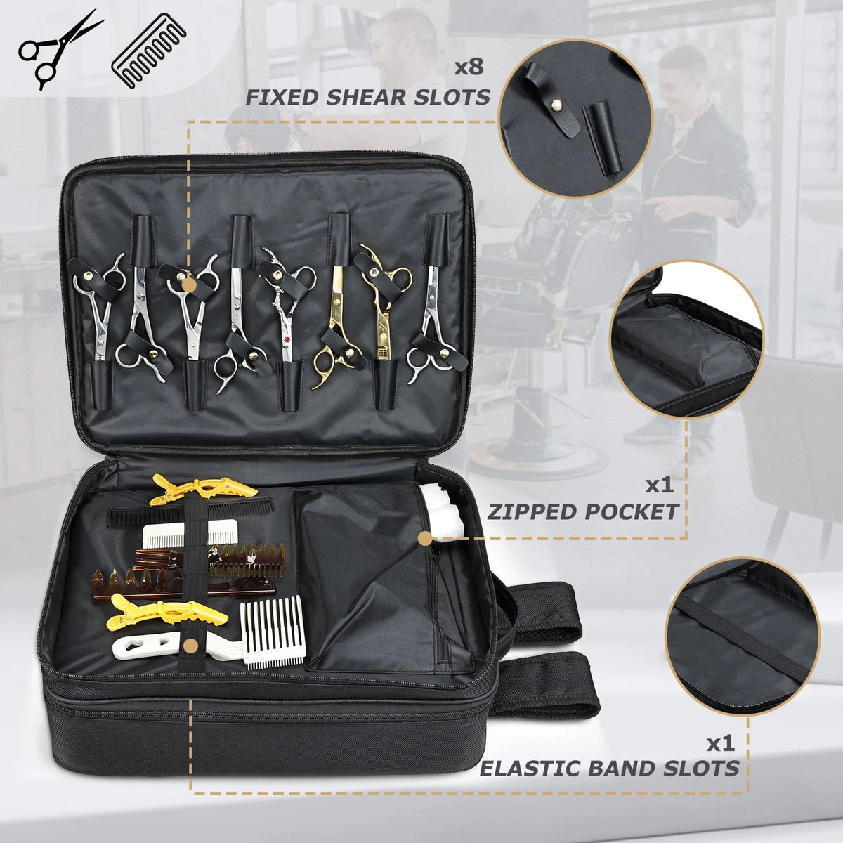 Yueieoun Barber Bag with Detachable Tray, 16.8-in Travel Backpack for Black