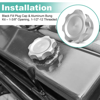 Aluminum Weld-In Bung Fill Plug Cap Kit(1-3/8" Opening,1-1/2"-12 Threads) Silver