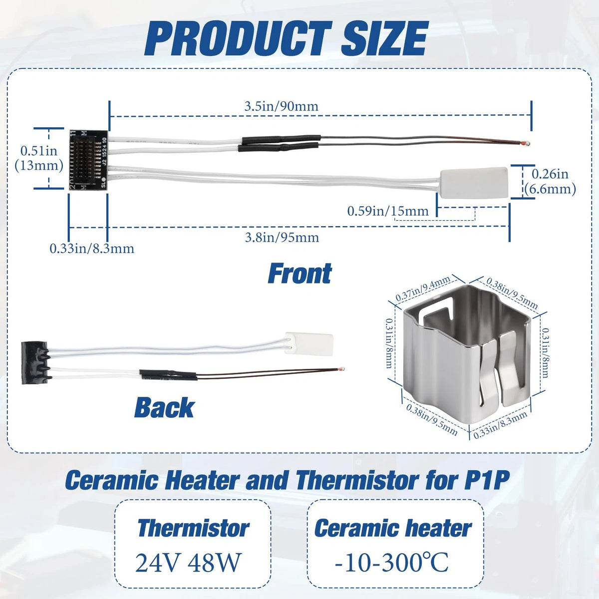 2 Pack Ceramic Heater and Thermistor Kit for Bambu Lab P1P/P1S, 24V 48W...