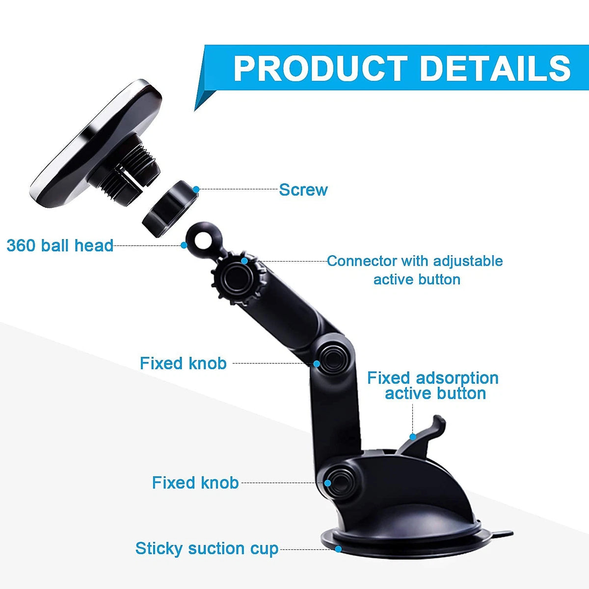 Magnetic Phone Car Mount, Universal Dashboard Windshield Black