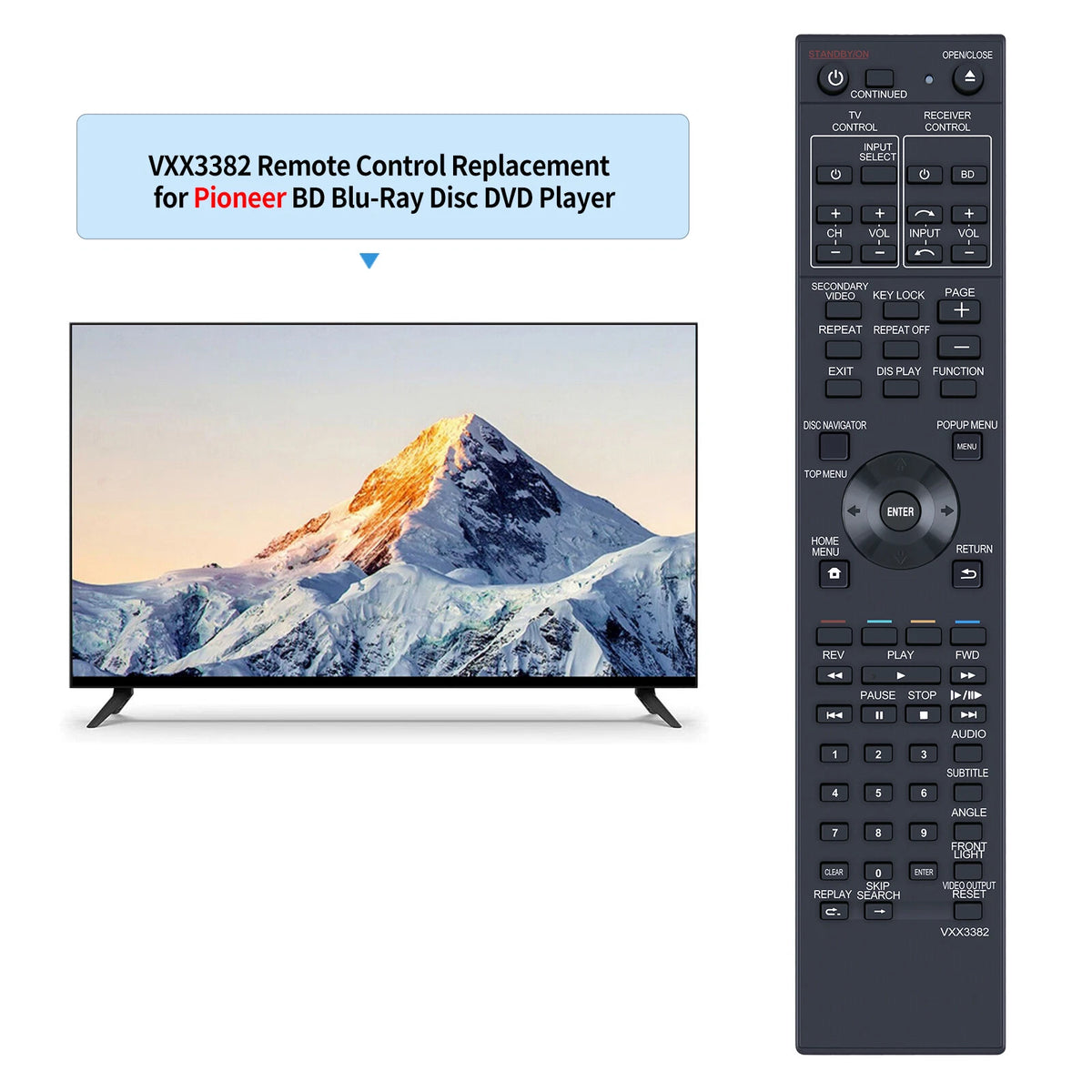 VXX3382 Remote Control For Pioneer DVD Player BDP-430 DP-43FD