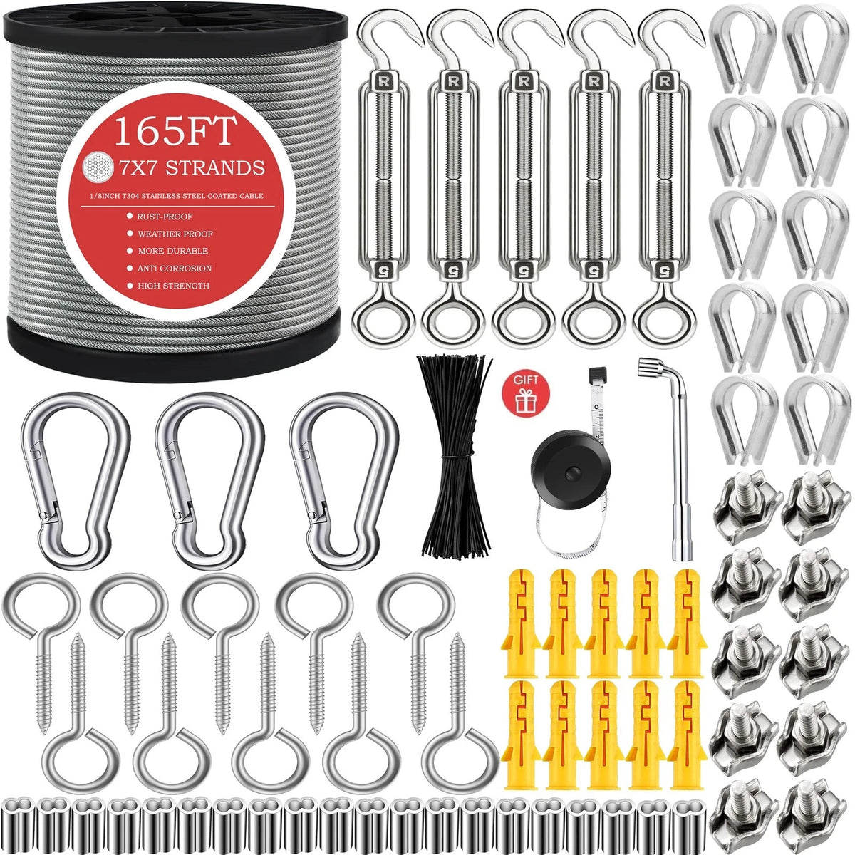 AFences 1/8" Stainless Steel Cable,1/8" Wire 50M Rope, 1/8 Rope