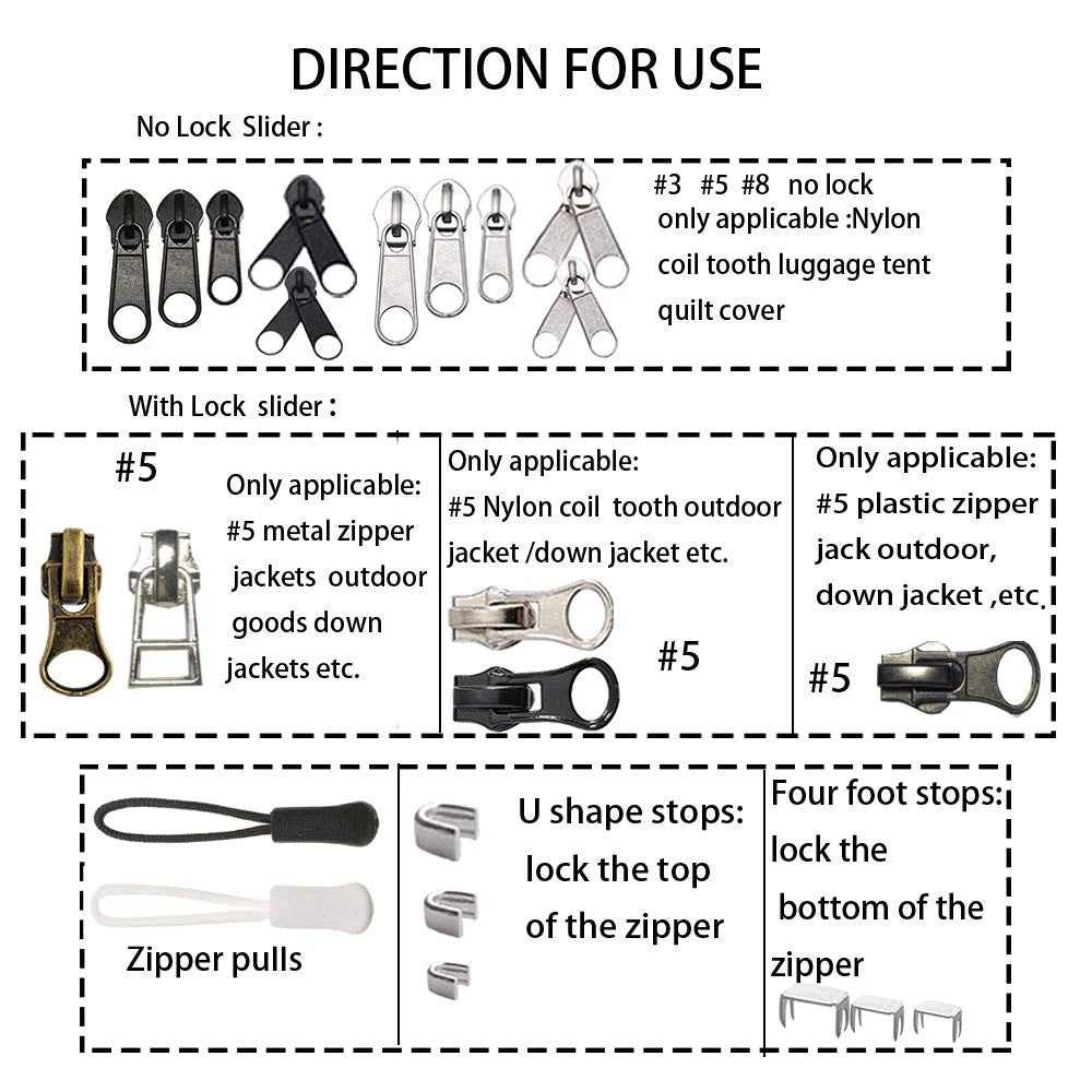 JOSDIOX 255 Pcs Zipper Repair Kit with 255 pieces, black silvery bronze white