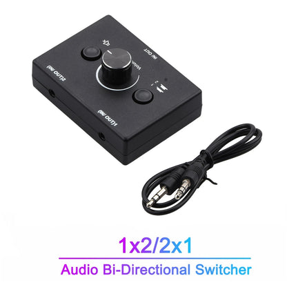 2 In 1 Out 3.5mm Stereo Audio Switch Aux Switcher Speaker Selector Splitter