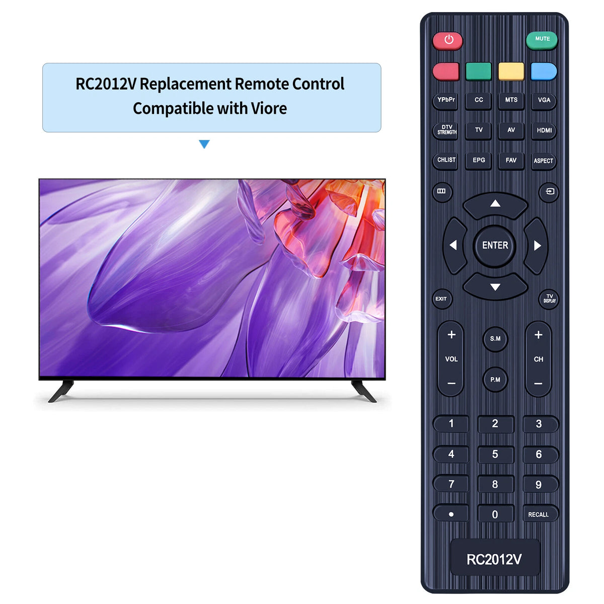 RC2012V Remote Control For Viore TV LED19VH50 LED22VH50 LED26VF50 LED26VF55D