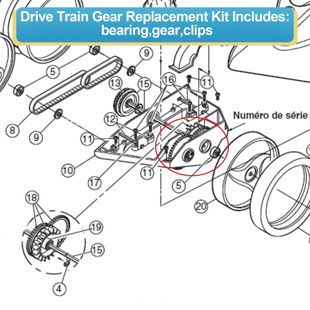 9-100-1132 Drive Train Gear Kit with Turbine Bearing for Polaris 360/380 Black