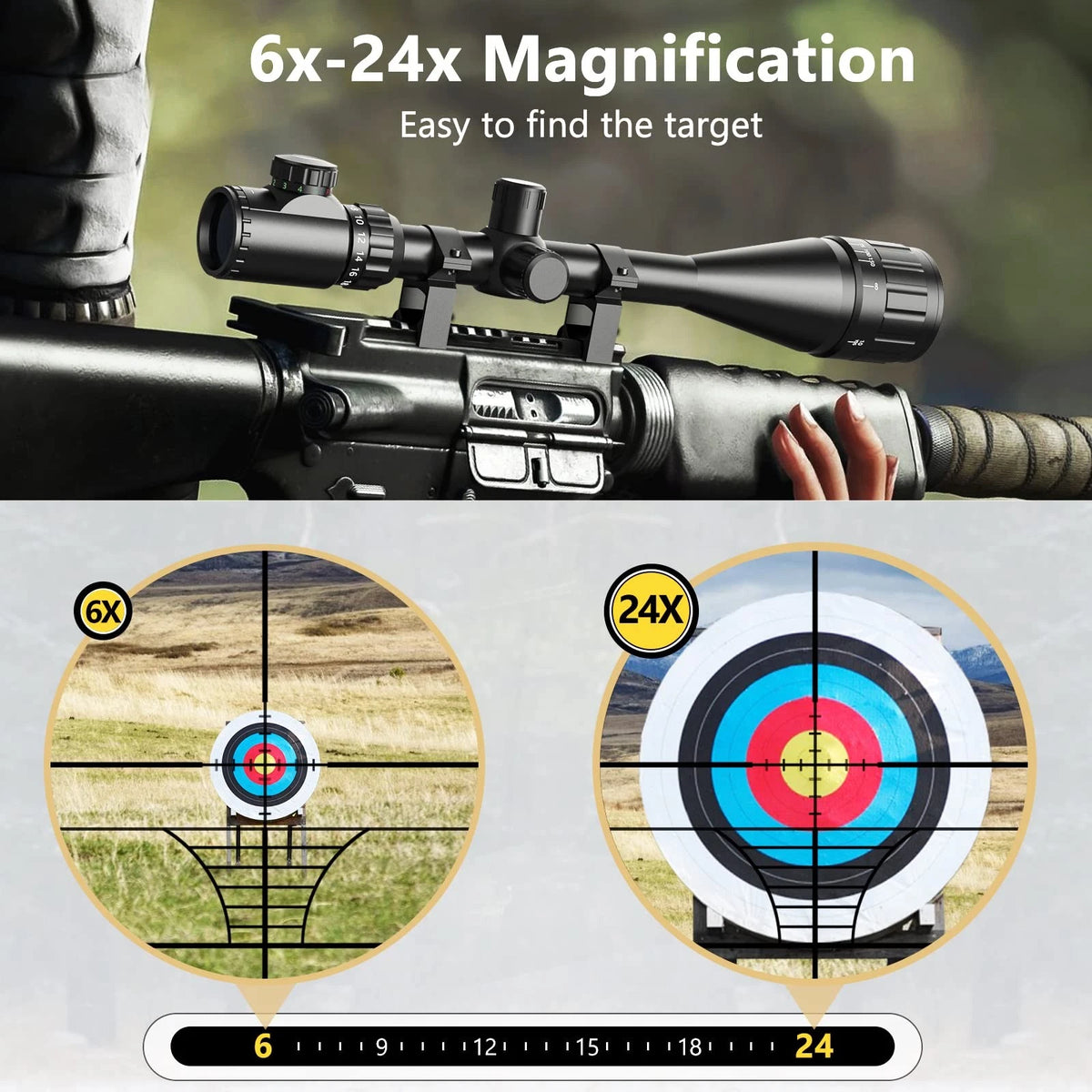 CVLIFE Hunting Rifle Scope 6-24x50 AOE Red and Green Illuminated 20mm, black