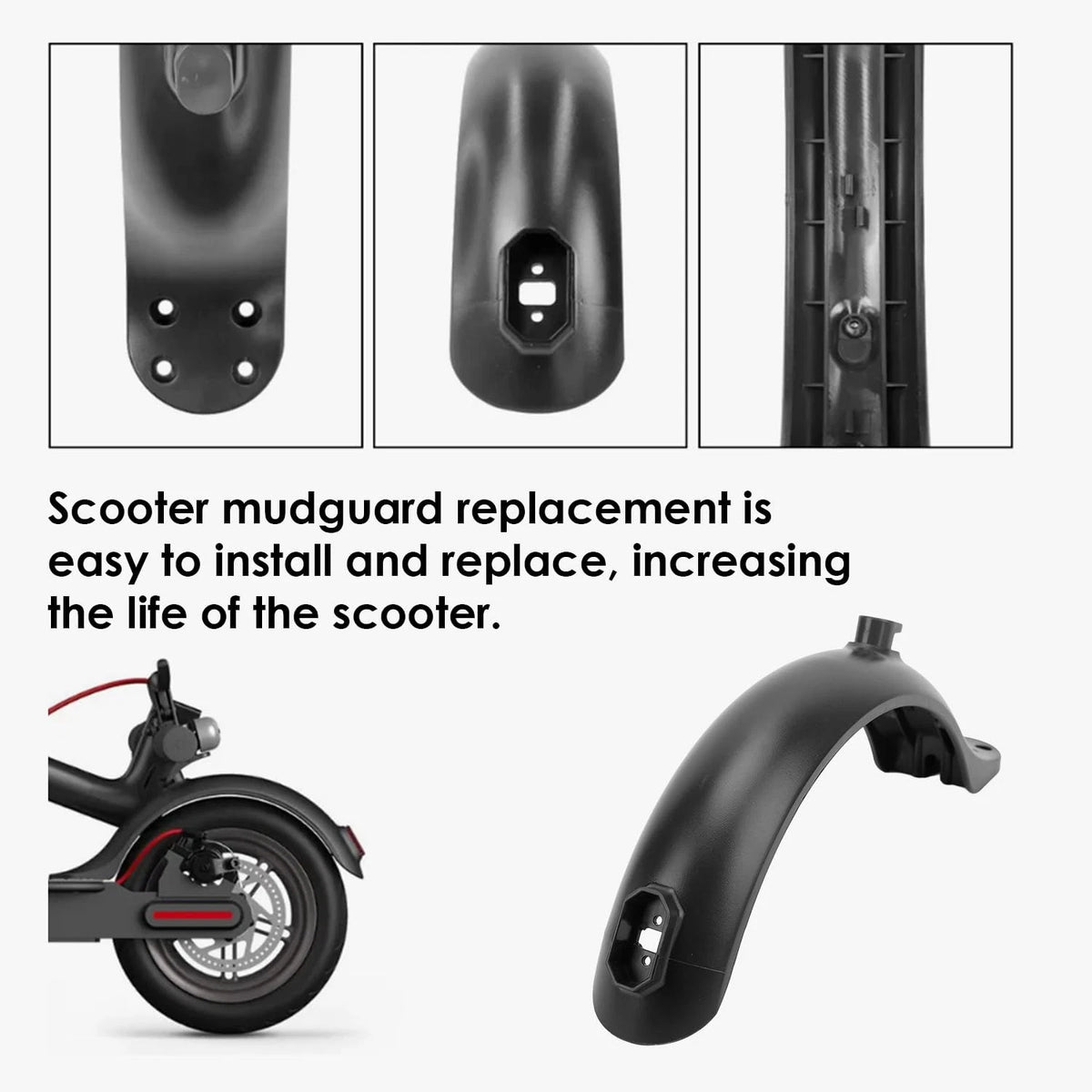 Electric Scooters Rear Mudguard, 4 Hole Scooter Black Fenders